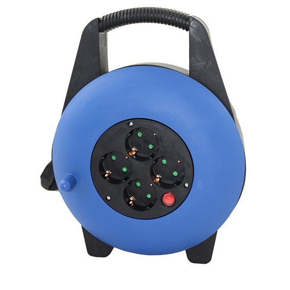 Power Strip Alargadera Enrollacables 4 Sockets - 10M - 16A - 250V - 3X1.5MM - Colour Blue