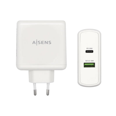 Aisens Charger Smartphone 48W 1x USB-C PD 3.0 30W, 1x USB-A QC3.0 18W — image 1