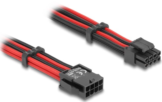 Delock Cable Alargador 8 Pin Eps Connector Male a 4 + 4 Pin Eps Connector Female Revestimiento Textil Red Blac