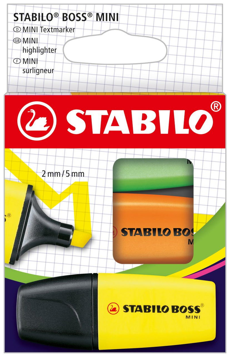 Stabilo Boss Mini Pack 3 Marcadores Fluorescentes - Trazo Entre 2 And 5MM - Ink With Base Water - Antisecado -