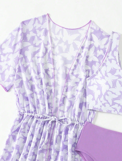 Three Piece Split Swimsuit Cover Print