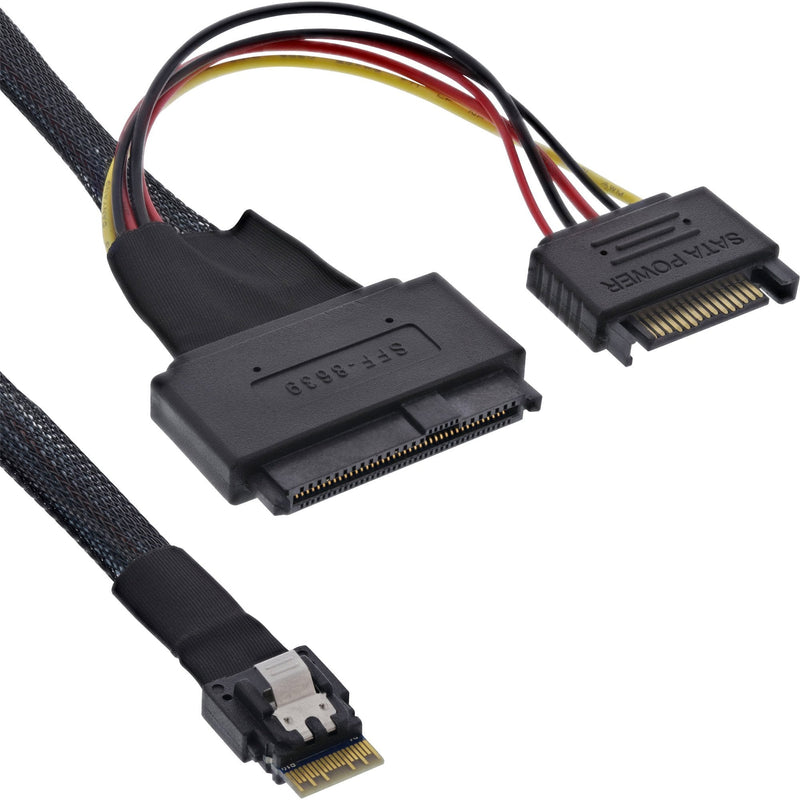 Inline Cable Slim Sas, SFF-8654A U.2 SFF-8639 + Power Sata, 24GB/S, 1M