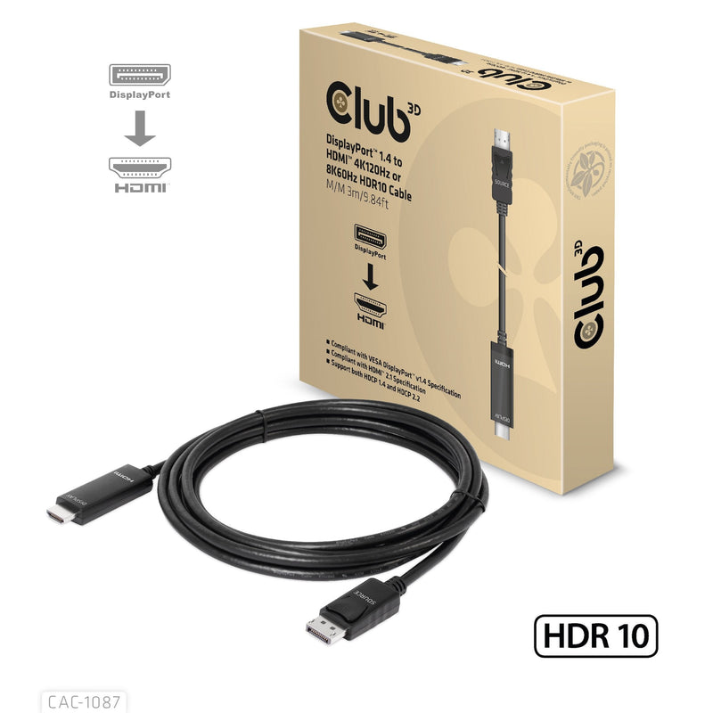 Cable CLUB3D DisplayPort 1.4 HDMI Hdr 8K60HZ Activo 3M