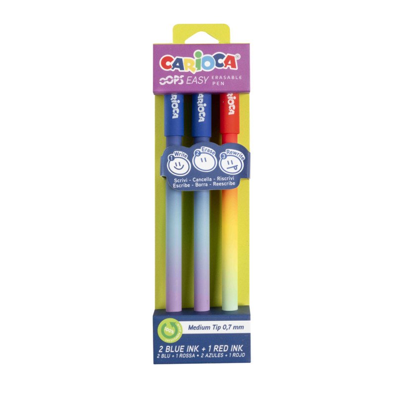 Carioca Oops Easy Pack 3 Pens Borrables - Ink Thermos Sensible - Body With Efecto Degradado - Punta Ø
