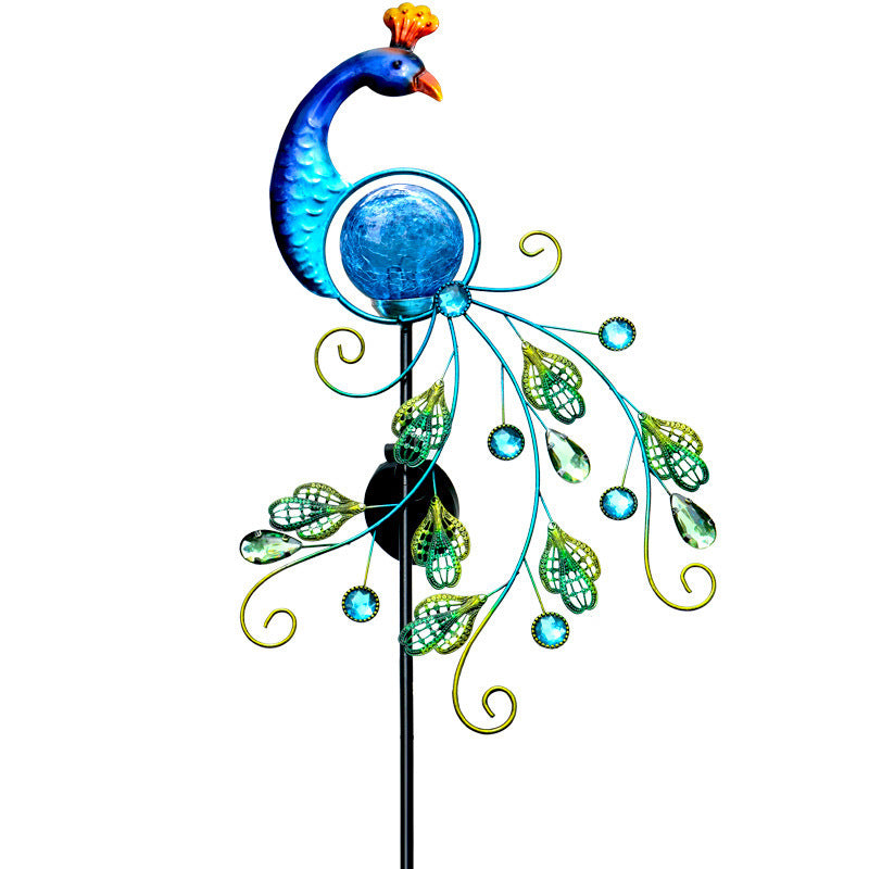 Garden Outdoor Solar Lamp Metal Peacock Sun Garden Lamp
