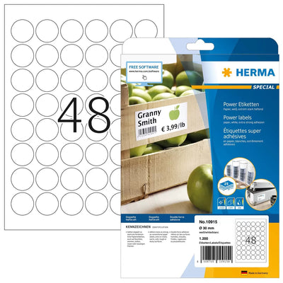 Herma Labels A4 Blancas 30MM Redondas Extremadamente Adhesivas 1200 Units — image 1