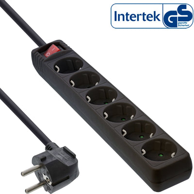Inline Power Strip 6 Sockets 6X Type F With Switch Power Black 1,5M — image 1