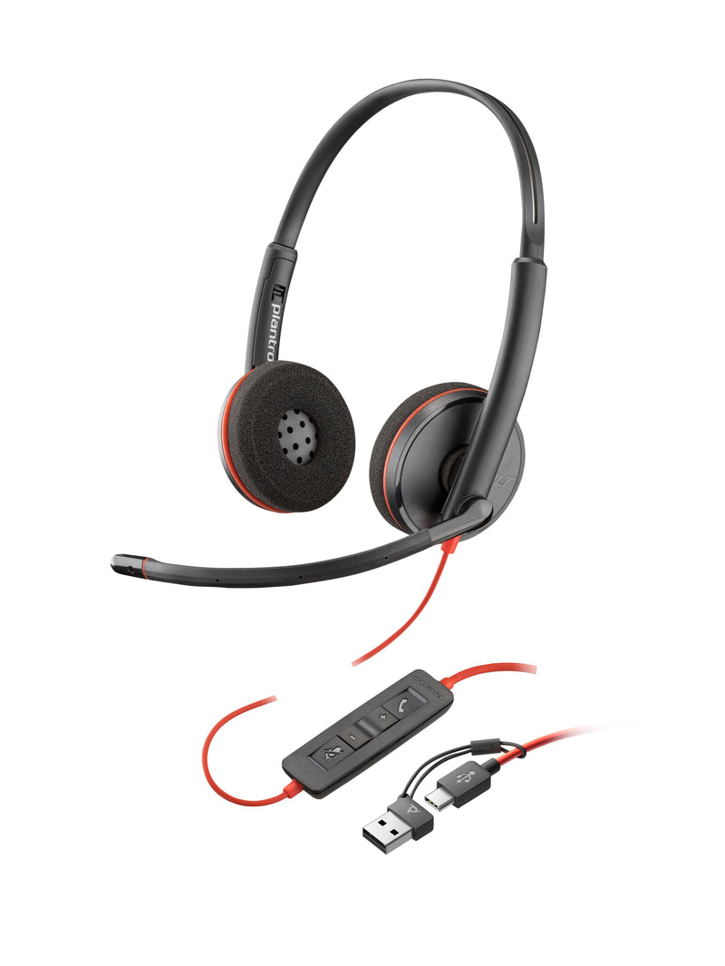 Headphones Poly Blackwire 3220 Stereo USB C + Adapter USB C a (paquete)