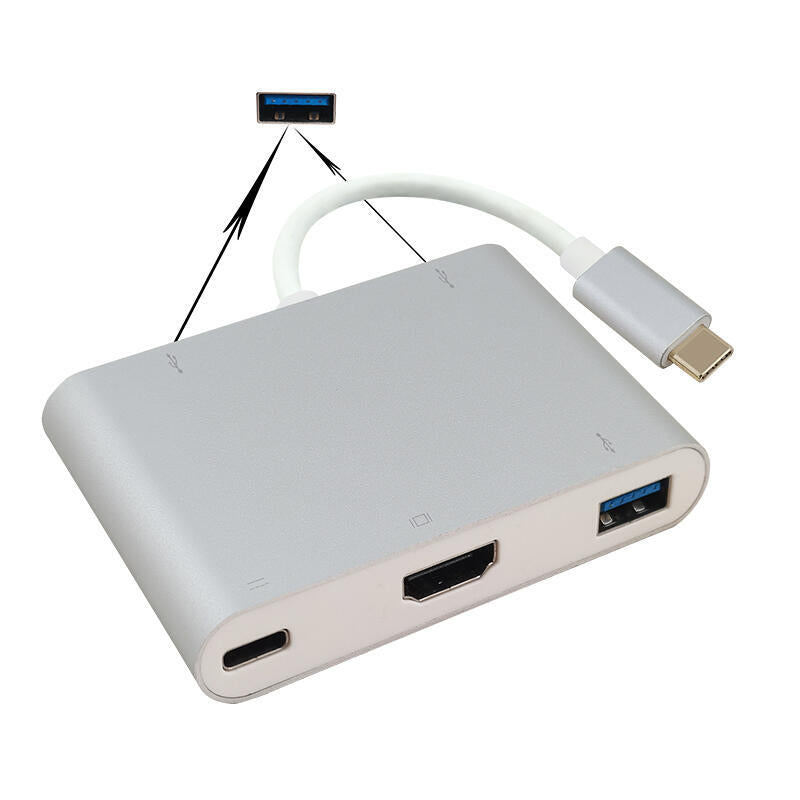Helos Dockingstation, USB 3.1 Type-c St/3x USB/HDMI/Type-c Bu, Premium 4K, Silver
