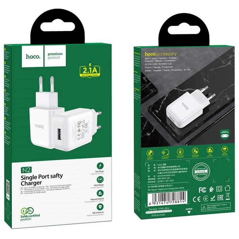 Hoco Charger USB 2.1A White N2