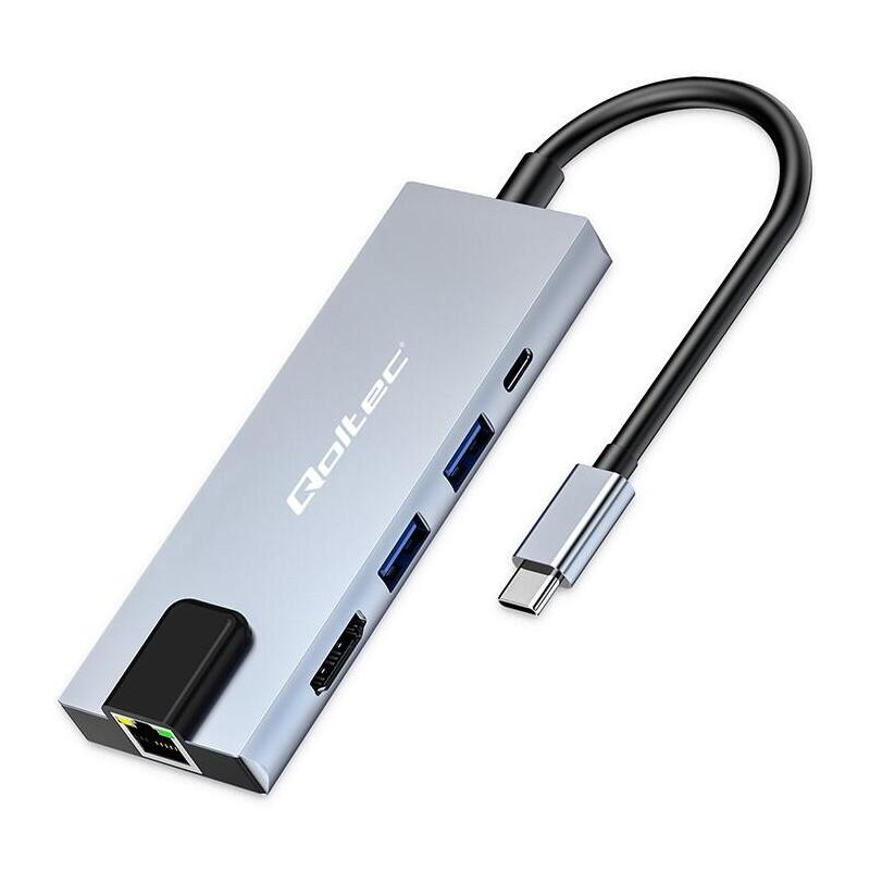 Hub Adapter USB-C 5W1 USB-C Pd 100W 2x USB HDMI 4K RJ45