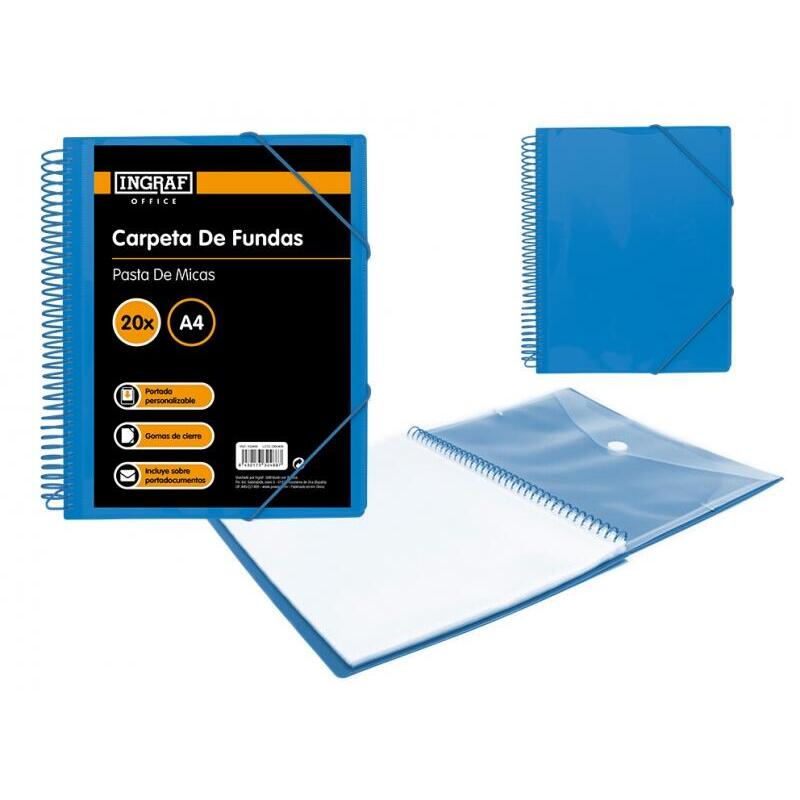 Ingraf Folder 20 Cases With Sobre Portada Personalizable - Polipropileno Rigido - Size A4 - Espiral Plastica