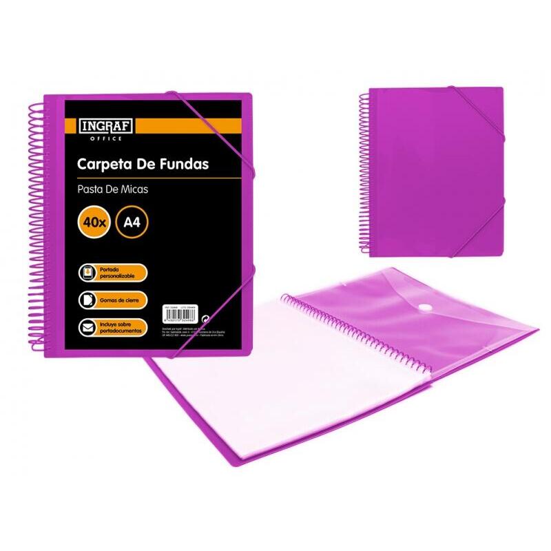 Ingraf Folder 40 Cases With Sobre Portad - Polipropileno Rigido - Size A4 - Espiral Plastica Indeformable - Op