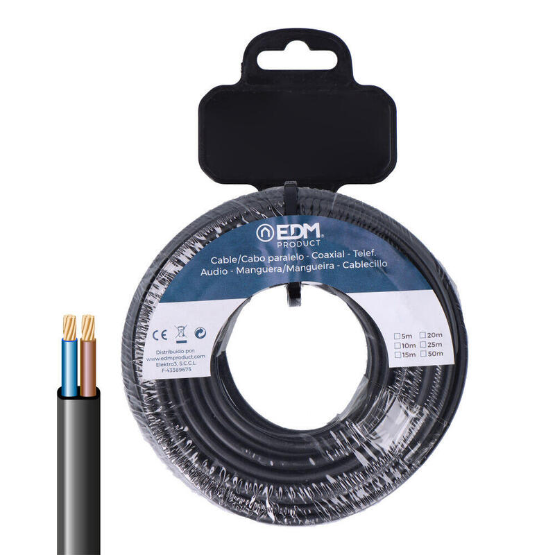 Hose Plana 2X0,75MM² Black 15M.