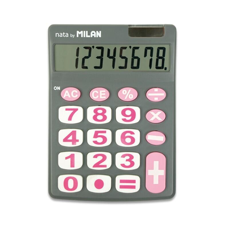 Milan Calculator Desktop 8 Digitos - Keys Large - Apagado Automatic - Colour Grey And Pink