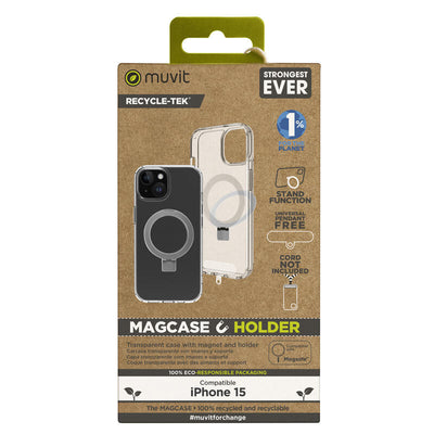 Muvit For Change Case Recycletek Magsafe With Stand Compatible With Apple Iphone 15 Transparent — image 1