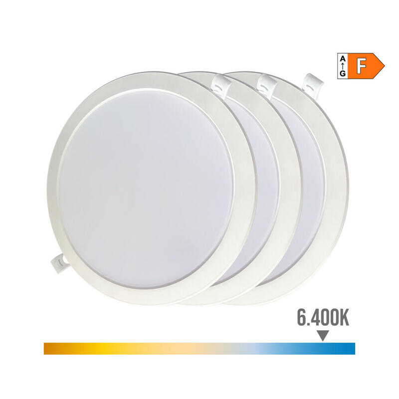 Pack 3 Downlights LED 18W, Light Fría 6400K