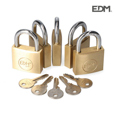 EDM Pack 5 Candados Laton Arco Normal 5 Keys Iguales 40X23MM — image 1