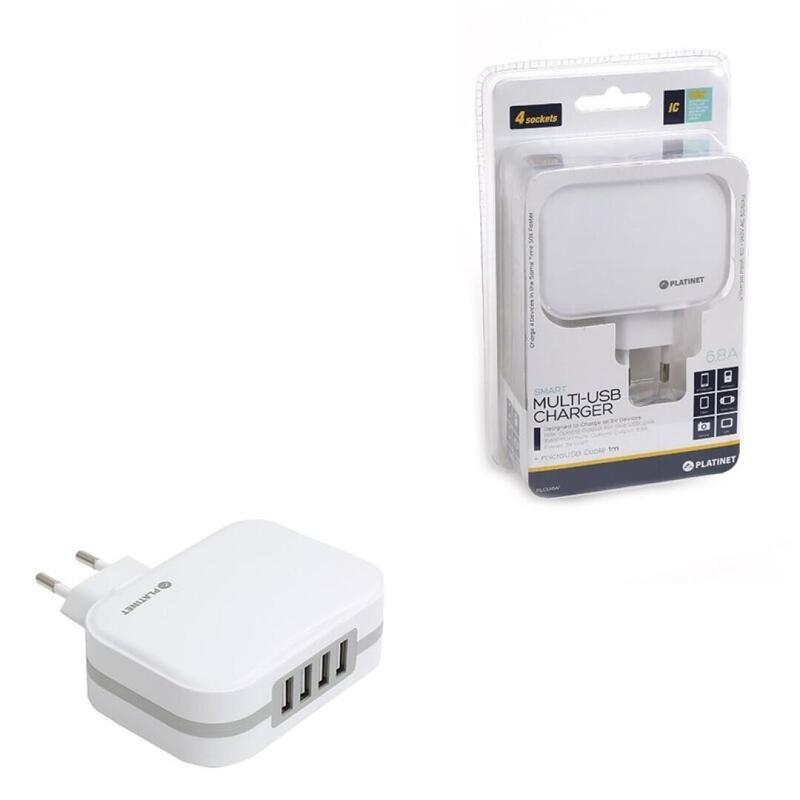 Platinet Charger Wall 4x USB 6,8A + Cable Microusb 1M White