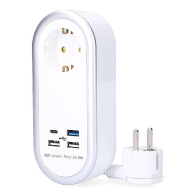 Prolongador With 1 Socket 2P + T Schuko, 4 USB (3 X a + 1 X C), 16A 250V, Cable H05VV-F, 3G1,5MM² 1,5M, White — image 1