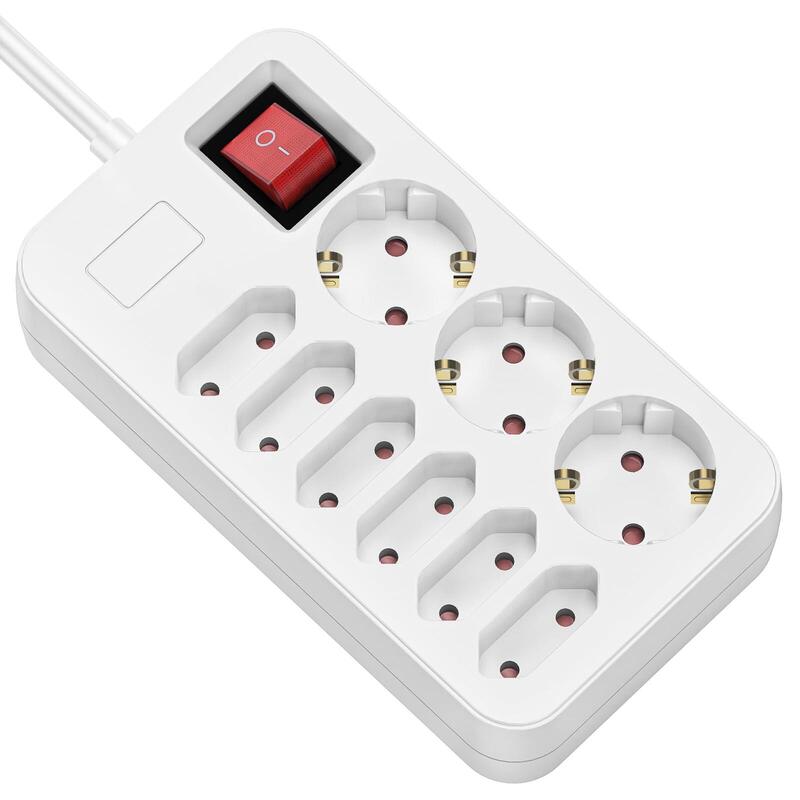 Roline Power Strip Plugs 9VÍAS With Switch - 3X Contactos Security + 6X Euroenchufes, 1,5M Cable 230V / 10A,