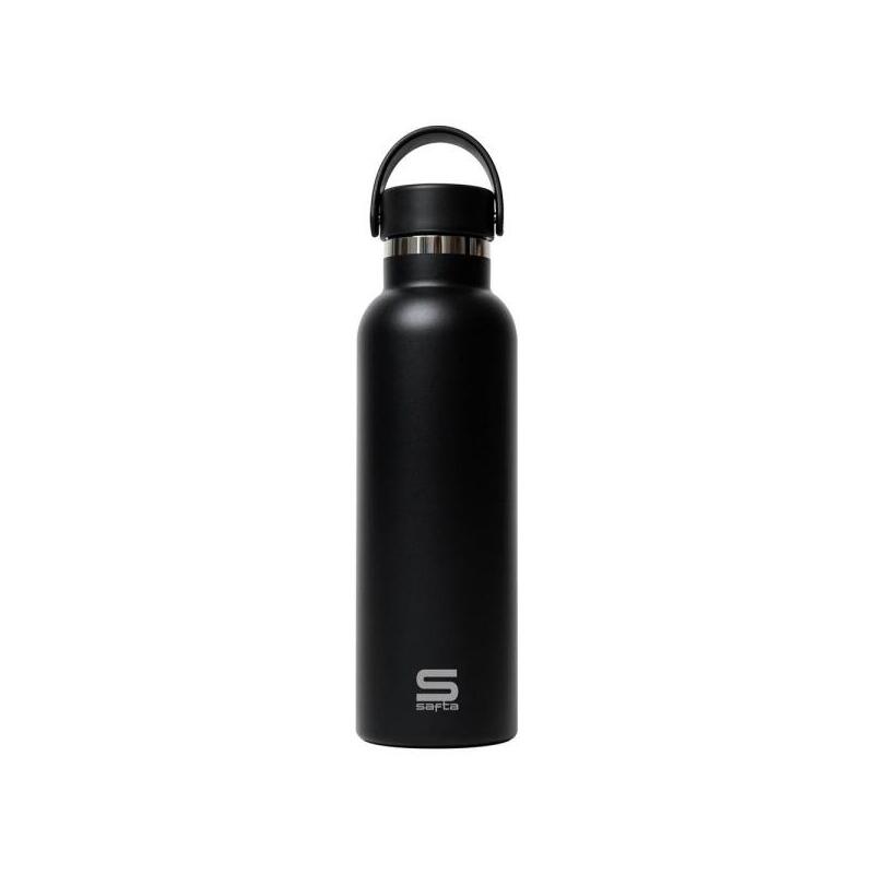 Safta Bottle Thermos 600ML - Steel Inoxidable - Base Silicone Non-slip - Handle Top - Black