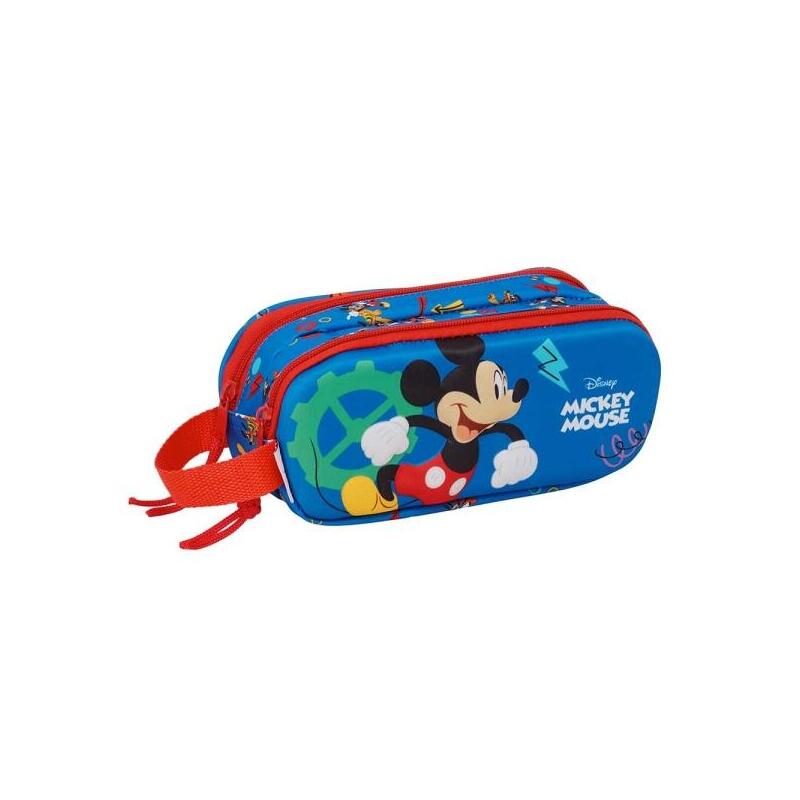 Safta Mickey Mouse Portatodo 3D - 2 Compartimentos With Zip - Handle Side - Capacity 1L - 21X8X6CM - Blue