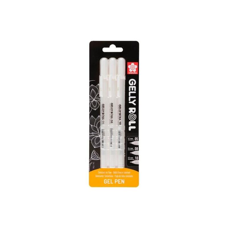 Talens Sakura Pens Gelly White Thin/Medio/Thick Gel Glossy Case 3 White