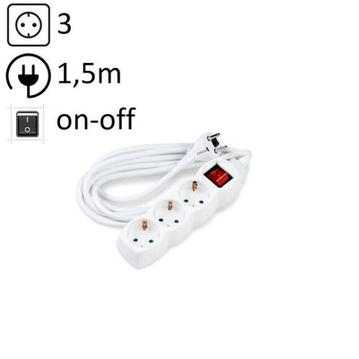 Technik Power Strip Power 3 Plugs 1,5M 16A White + Switch — image 1