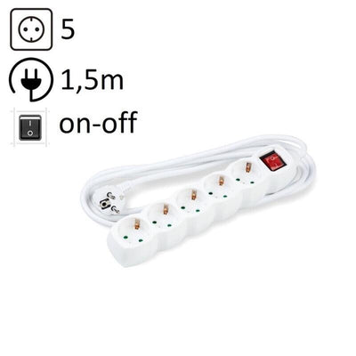 Technik Power Strip Power 5 Plugs 1,5M 16A White + Switch — image 1