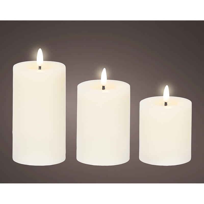 Vela Cera LED Color Blanco Ø7CM Con Diferentes Alturas, 3 Unidades